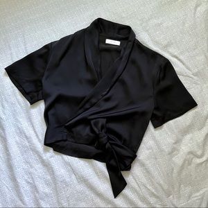 Oak + Fort Satin Wrap Top